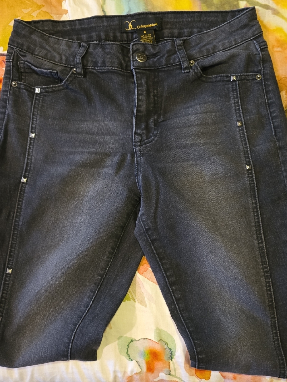 Catherine Malandrino Black Skinny Jeans with Silver Studs Size 6